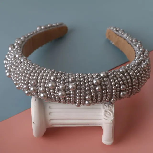 New Fashion Dinner Sponge Hand String Pearl Hairband Grey - Shop at LoveMi