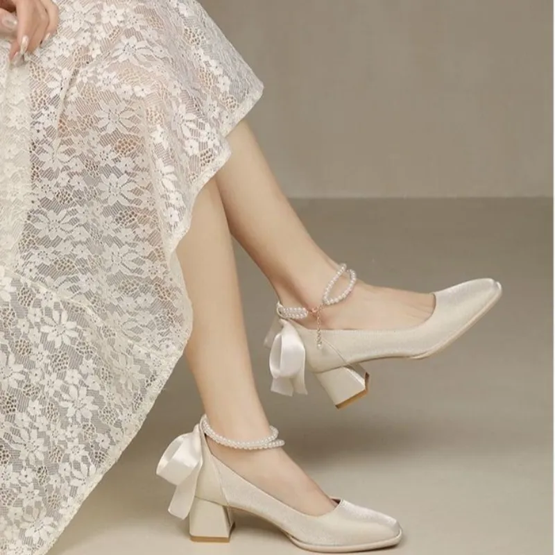 Fashion Square Toe High Heels For Women - Beige