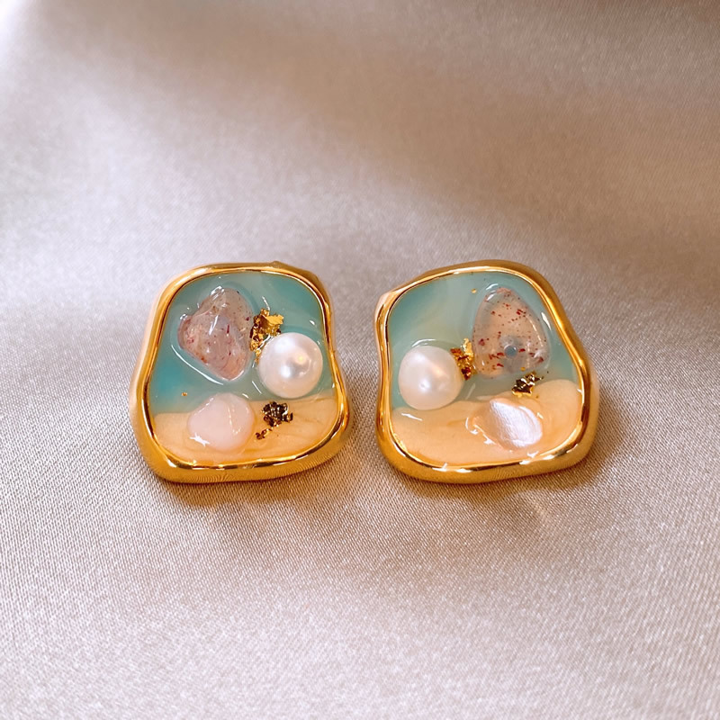 Monet Garden Pearl Flower Stud Earrings, French Forest Style Vintage Elegant Luxury Mid-century Jewelry For Women