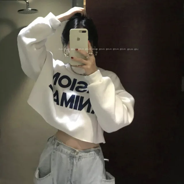 High Waist Short Ladies Personalized Sweater Trend White - Shop at LoveMi