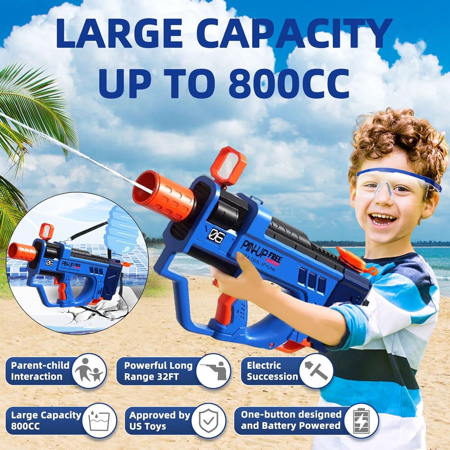 Electric Water Gun For Adults Kids, Motorized Squirt Guns with Rechargeable Battery, 800cc High Capacity, Long Distance Automatic Water Guns Up To 32 FT Range, Water Blaster Beach Pool Toys