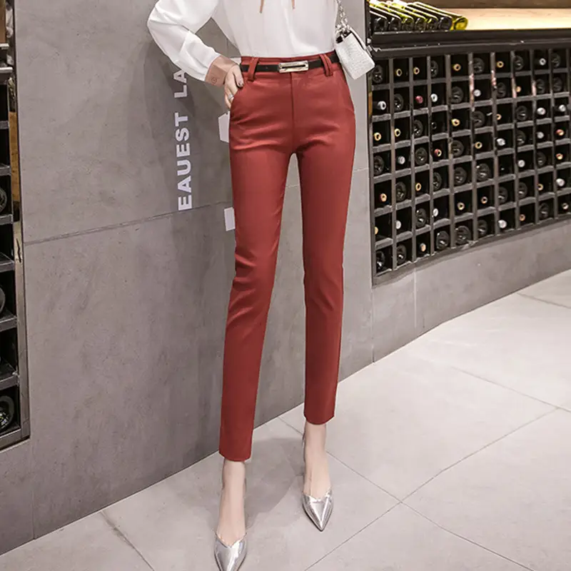 Casual Lady's Small Trousers Fashion High Waist Was Thin