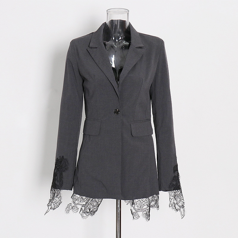 Black Fried Street Heavy Industry Embroidery Lace Stitching Jacket