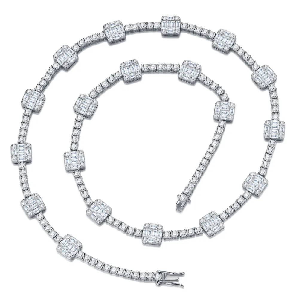 A Luxurious And Fashionable Minimalist Jewelry Pendant Necklace Set With Top-quality Moissanite, Made Of S925 Silver Electroplated With Platinum.