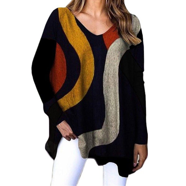 Title 5, V-Neck Pullover Long Sleeve Geometric Loose Cas...