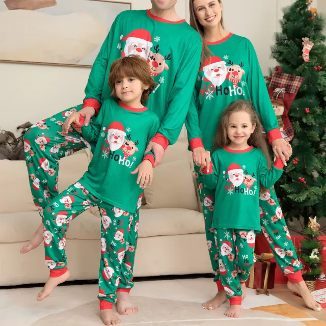 Christmas Homewear Santa Print Parent Child Suit Green - Shop at LoveMi