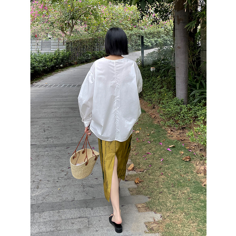 New Temperament Retro Design Oil Painting Print Slit Skirt