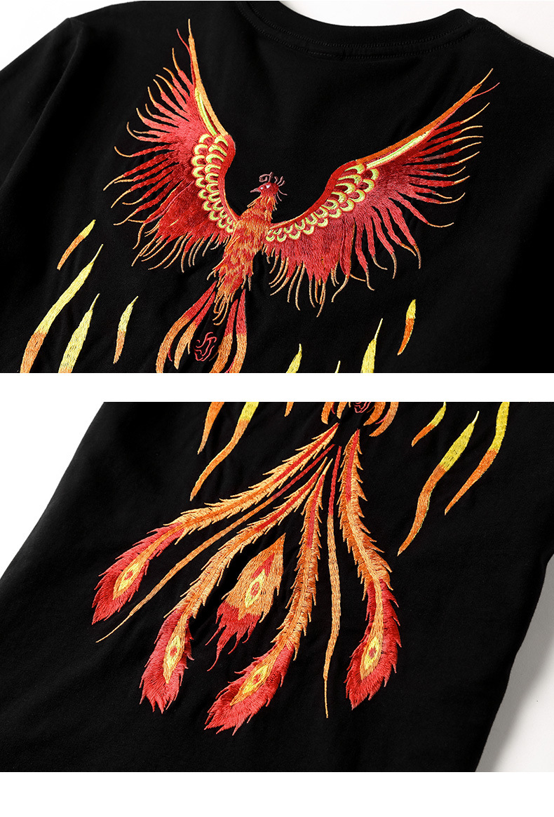 Title 7, Mens Loose Phoenix Embroidered Cotton T-shirt....