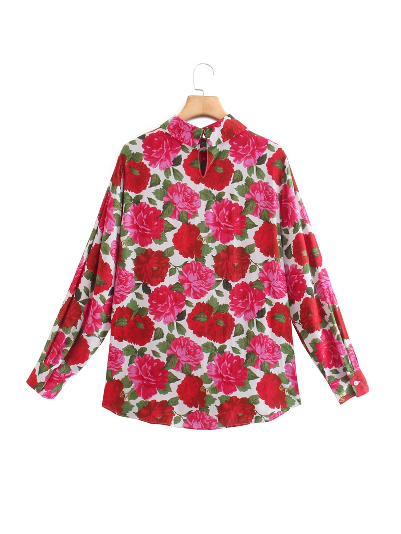 Title 6, Flower Print Long-sleeved Shirt Plus Size Top