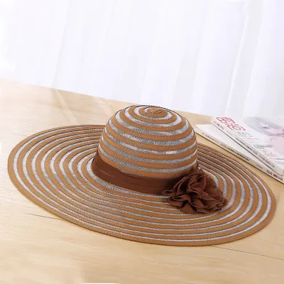 Korean Fashion Mesh Stitching Straw Hat Large Edge Sunscreen Sunshade Hat Coffee - Shop at LoveMi