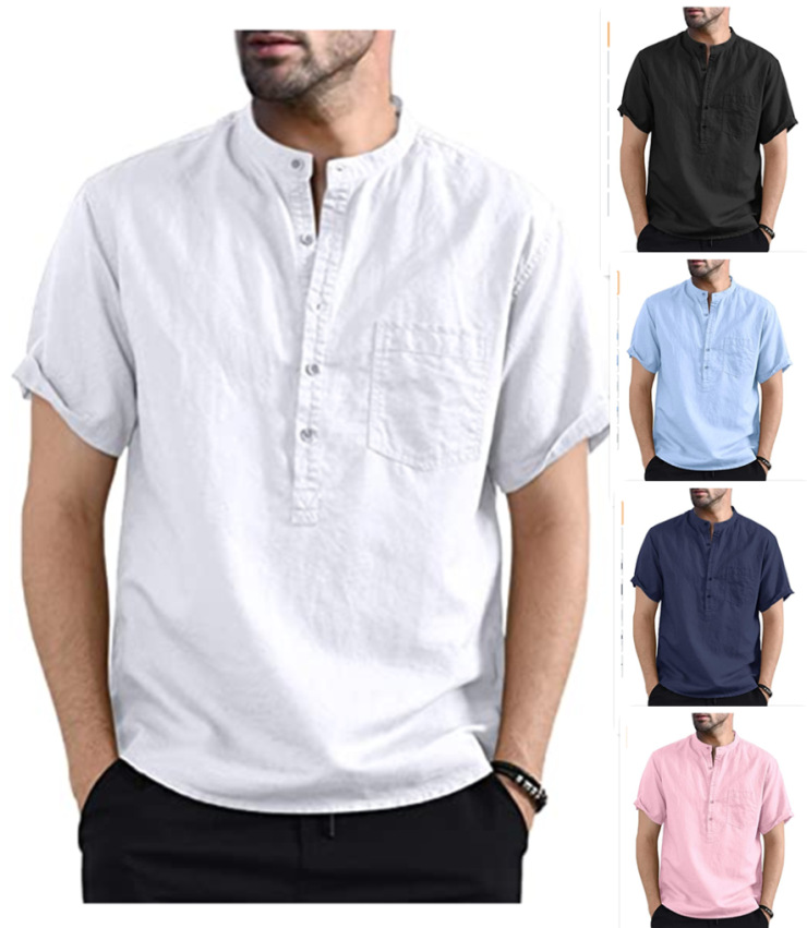 Title 6, Chemise homme en coton et lin de couleur unie a...