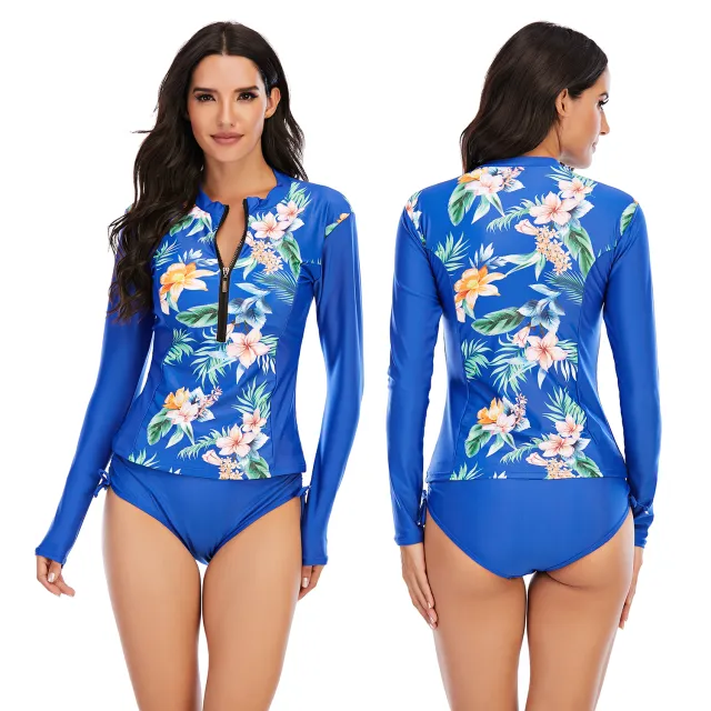 Casual Split Long sleeved Surfing Suit Sunscreen Female Swimsuit 4Style L - Shop at LoveMi