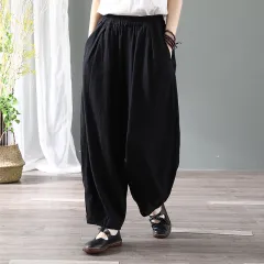 Women's Loose Casual Plus Size Radish Pants - Black - View 1