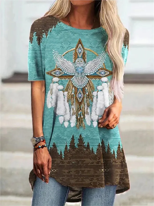 Round Neck Women's Casual Vintage T shirt Color6 6Xl - Shop at LoveMi