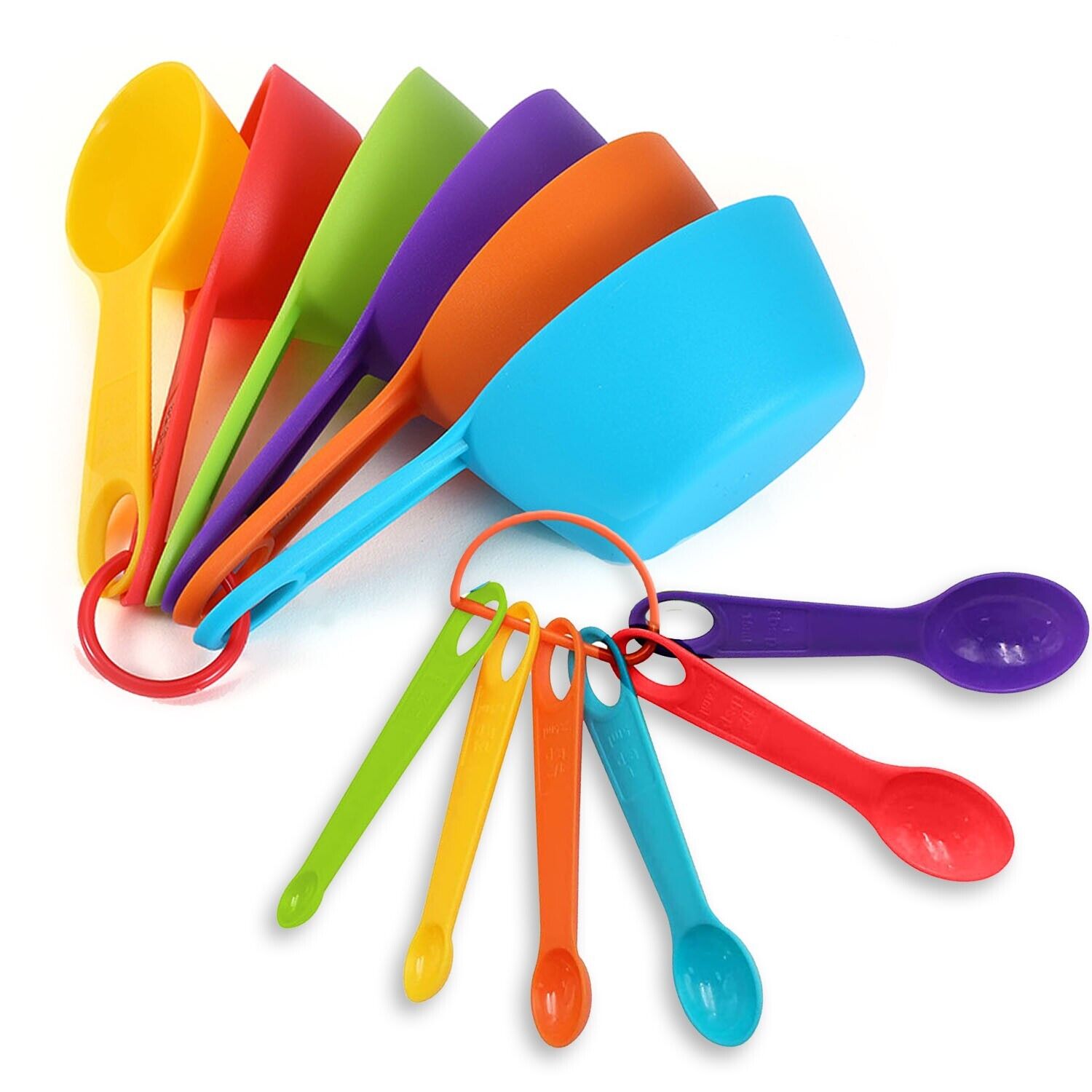 6 Measuring Spoons and 6 Cups Set. we ship only inside the US, USPS First Class Package 2 Day Handling , 2-5 Day Shipping. 12-Piece Plastic Measuring Cups and Spoons Set Great for Baking and Cooking 12 Piece Measuring Cups and Spoons Set, Colored Kitchen 