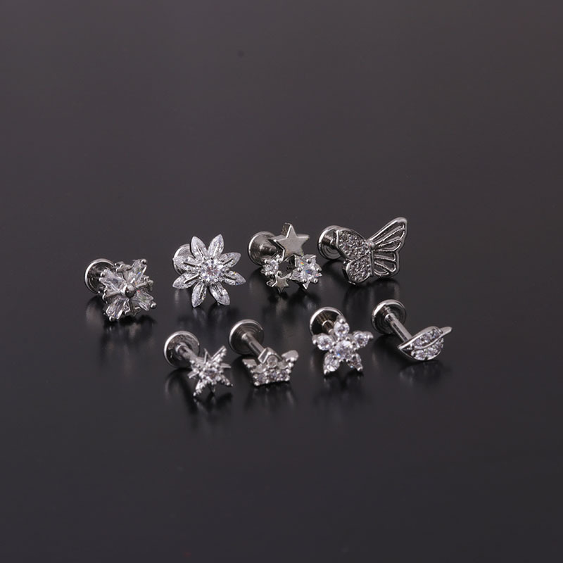 Lip Stud Stem Stainless Steel Piercing Stud Earrings Micro-set Zircon