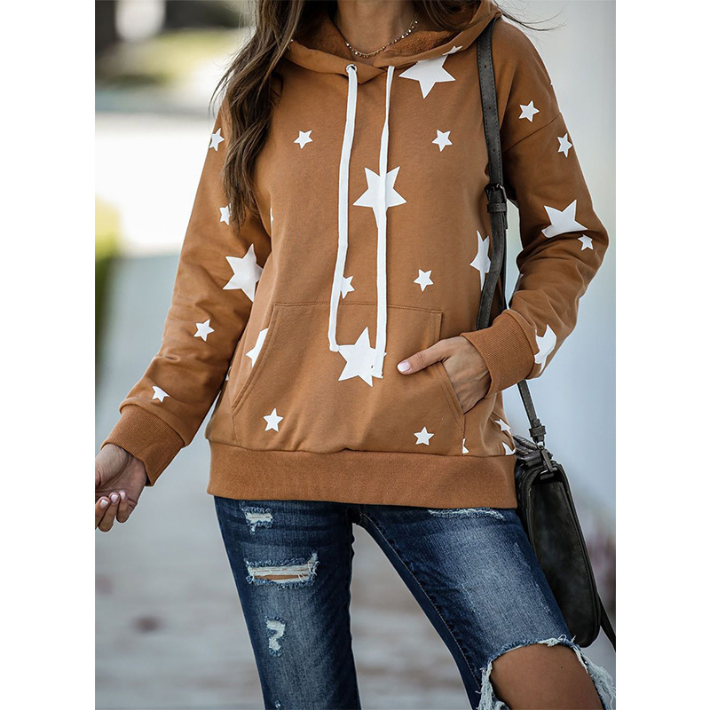 Title 7, Five-pointed star print long-sleeved hooded swe...