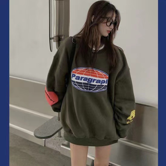 Long-sleeved Blouse Pullover Loose Round Neck Letters