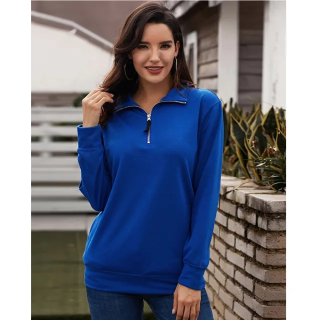 Casual Long sleeved Pullover Loose Sports Sweatshirt Blue - Shop at LoveMi