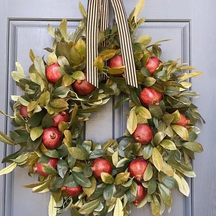 Autumn Pomegranate Garland Simulation Green Plant Door Hanging Decoration - Green