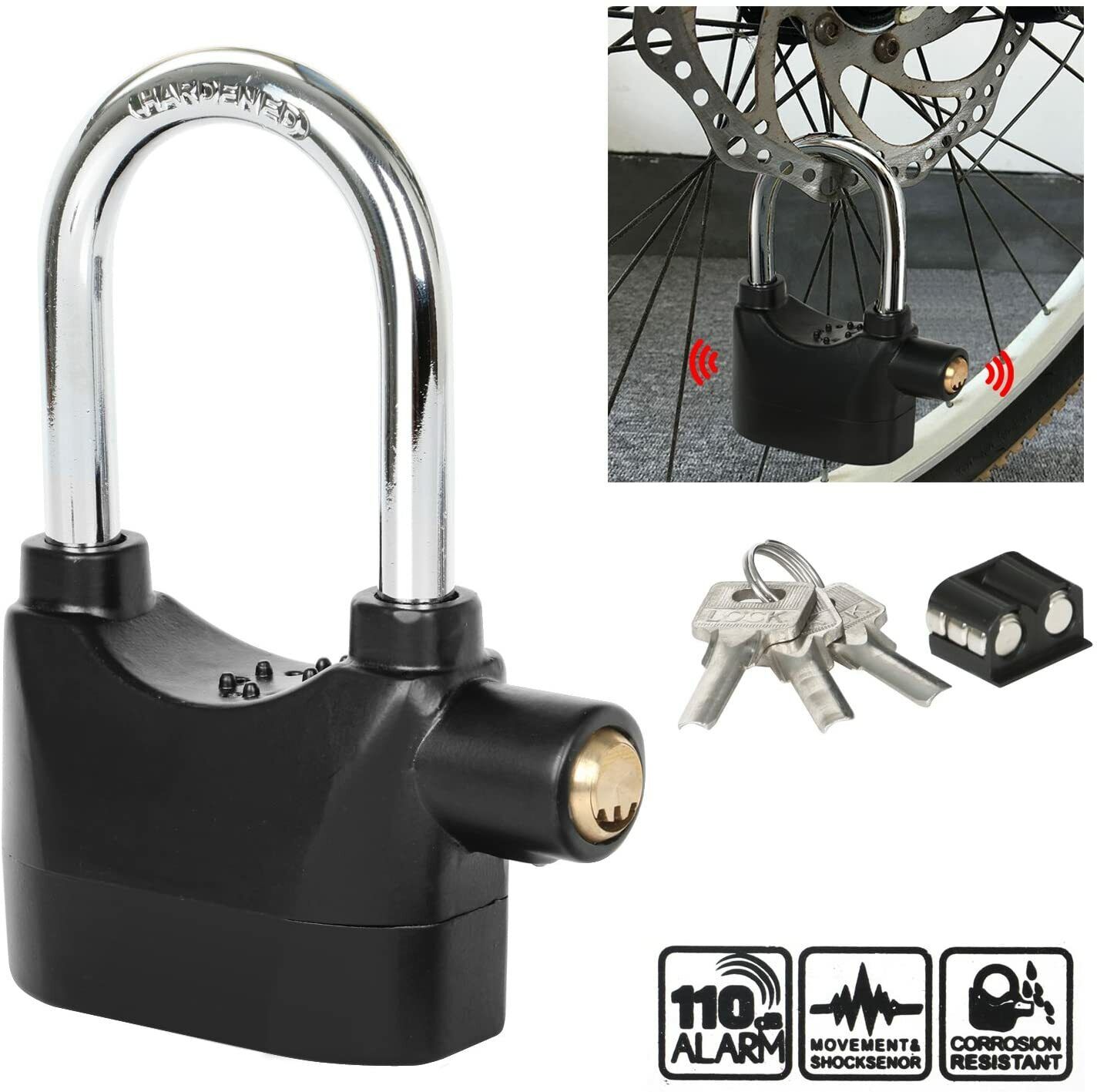 110db Alarmed Padlock Long NEW Heavy Duty Weatherproof Shackle — image 3
