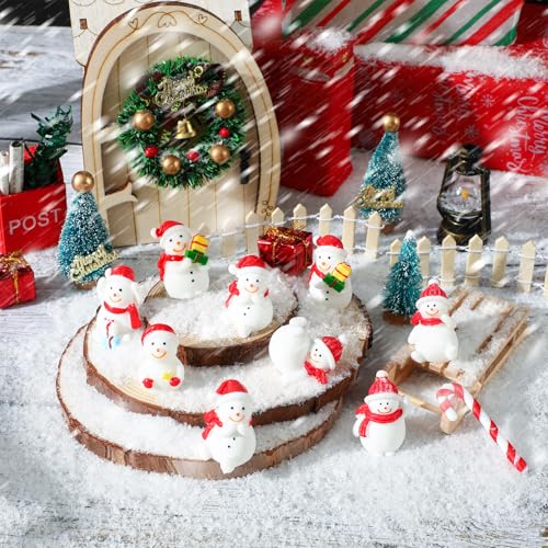 32Pcs Christmas Mini Resin Snowman, 8 Styles Christmas Resin Figurines With Hat Xmas Miniature Snowman For Festival DIY Village Garden Decoration 4