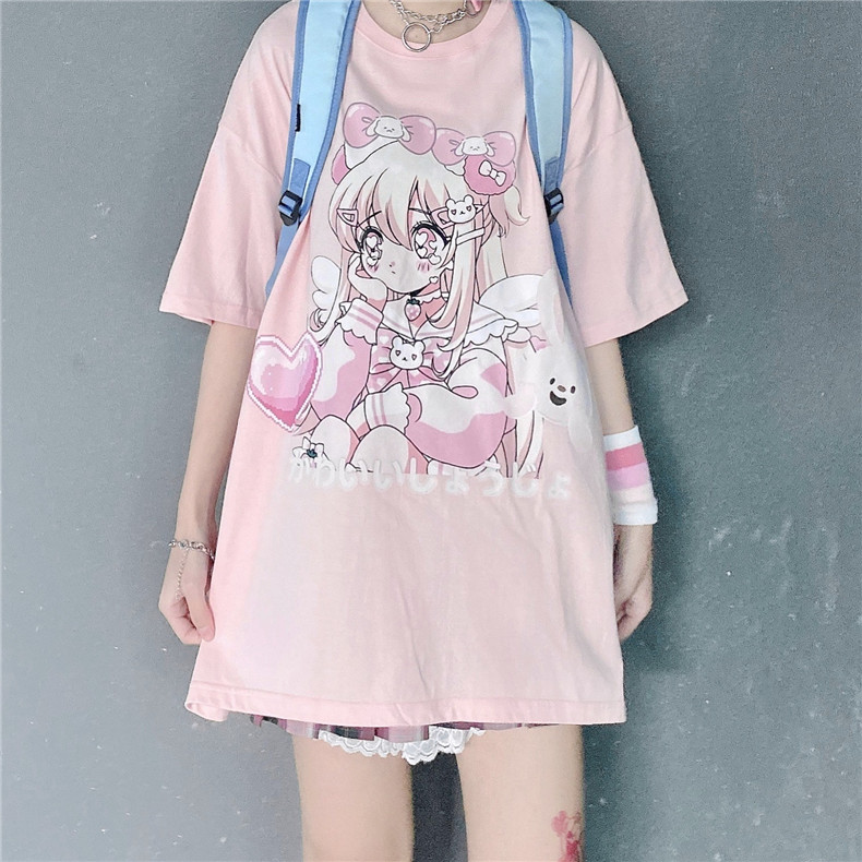 Title 4, Girly Print Short-sleeved Loose-fitting Soft Girl