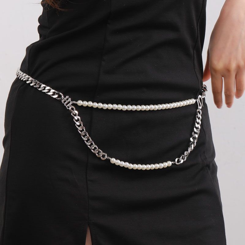 Thick Chain Snake-shaped Pendant Belt Double Pearl Girdle