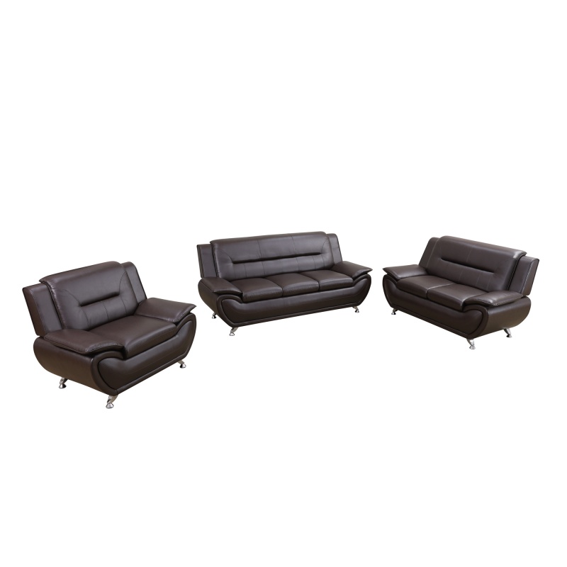 Pickup Only--Brown Breathable Leather Living Room 3-Piece Sofa Set