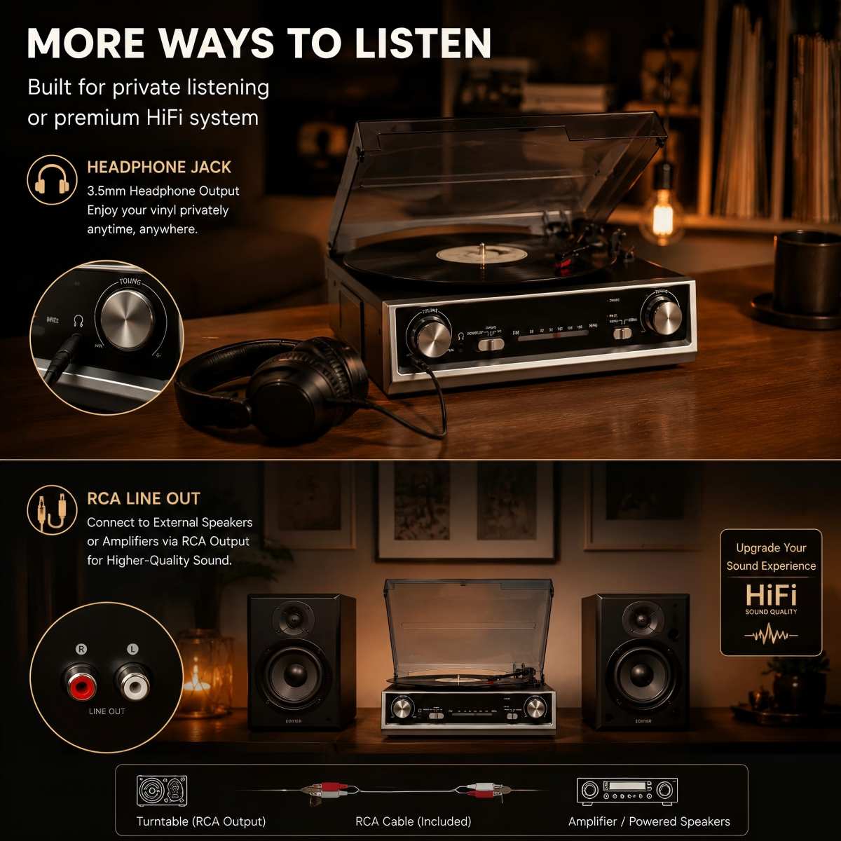 Vinyl Record Player Turntable Bluetooth 3 Speed Built-in Speakers Retro Portable Turntables & Vinyl Audio — foto 7