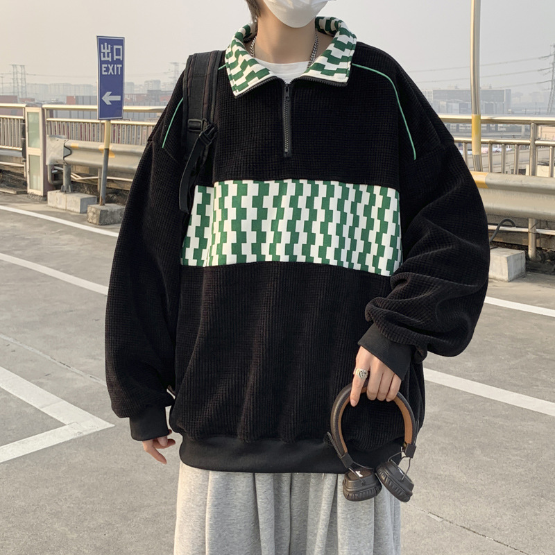 Men's Retro Colorblock Stand Collar Sports Sweatshirt