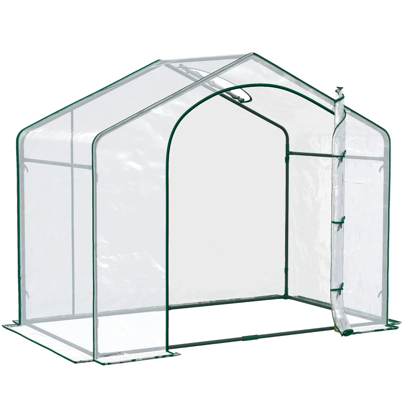 Portable Walk-in Greenhouse, Plastic Cover, Steel Frame Garden Hot House, Zipper Door, Top Vent For Flowers, Vegetables, Saplings, Tropical Plants, Clear