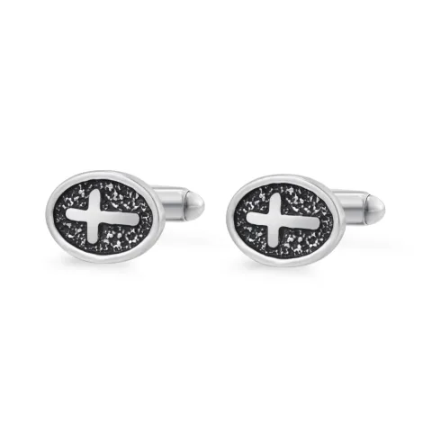 Oval Cross Cufflinks Silver Stainless Steel Shirt Cuff Links