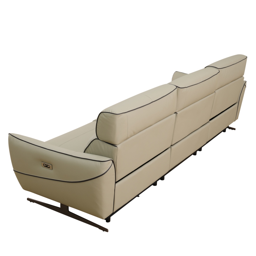 Pickup Only--Beige Top Grain Leather And PVC 3-Piece Living Room Recliner Sofa Set