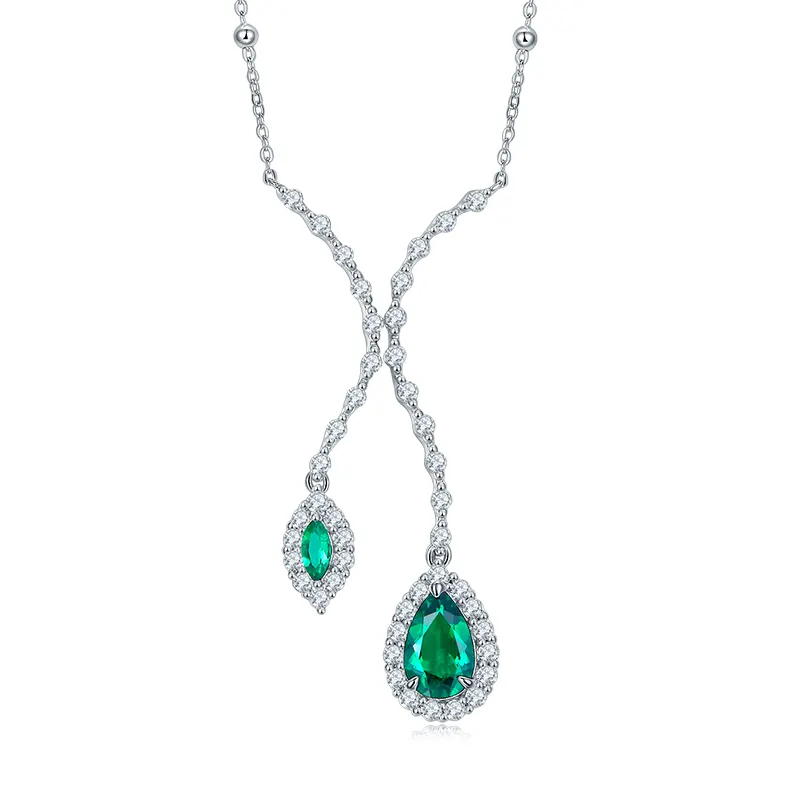 S925 Silver 7.2g 1.88ct Lab-Created Emerald Lariat