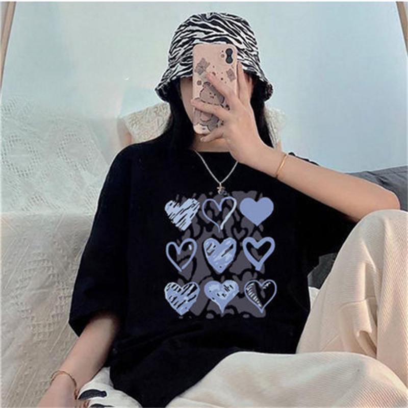 Women's Loose Versatile Printed Cotton Short Sleeve T-Shirt