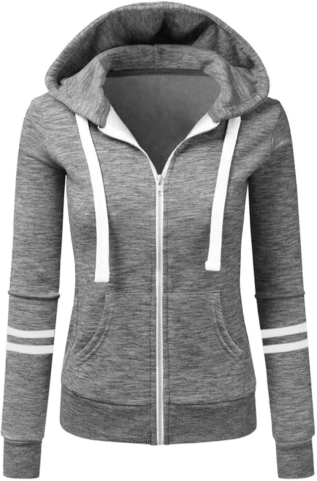 Autumn And Winter Women's Sports Zipper Hooded Sweater Grey - Shop at LoveMi