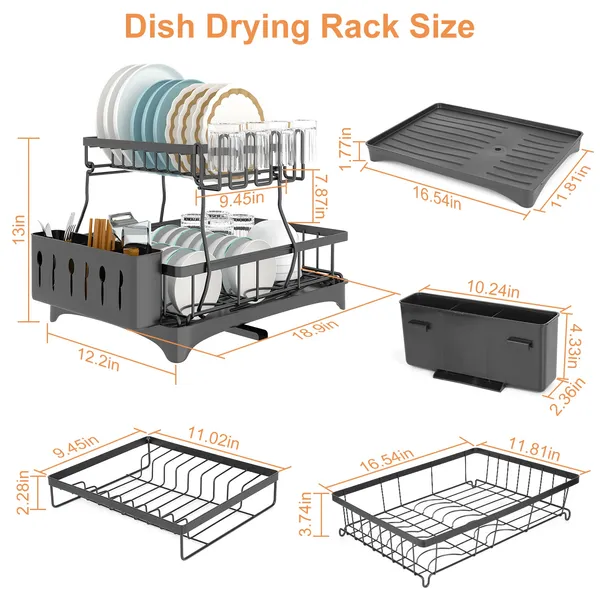 Dish Drying Rack With Drainboard Detachable 2-Tier Dish Rack Drainer - Image 4