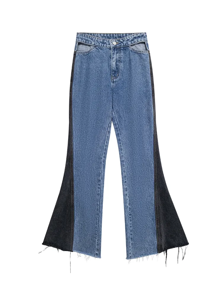 Women's Original Design Contrasting Color Hollow Jeans - Black