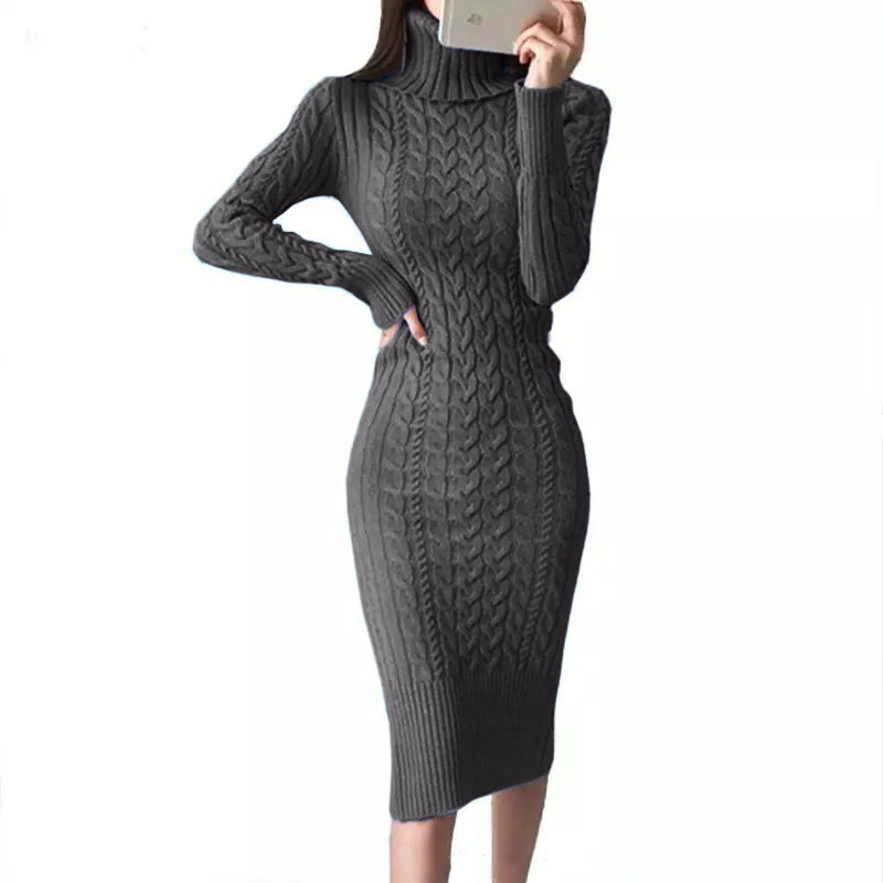 Slim Fit Wrap Hip Bottoming Slim Knitted Dress Black - Shop at LoveMi