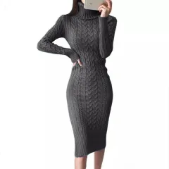 Slim Fit Wrap Hip Bottoming Slim Knitted Dress - Black - View 1