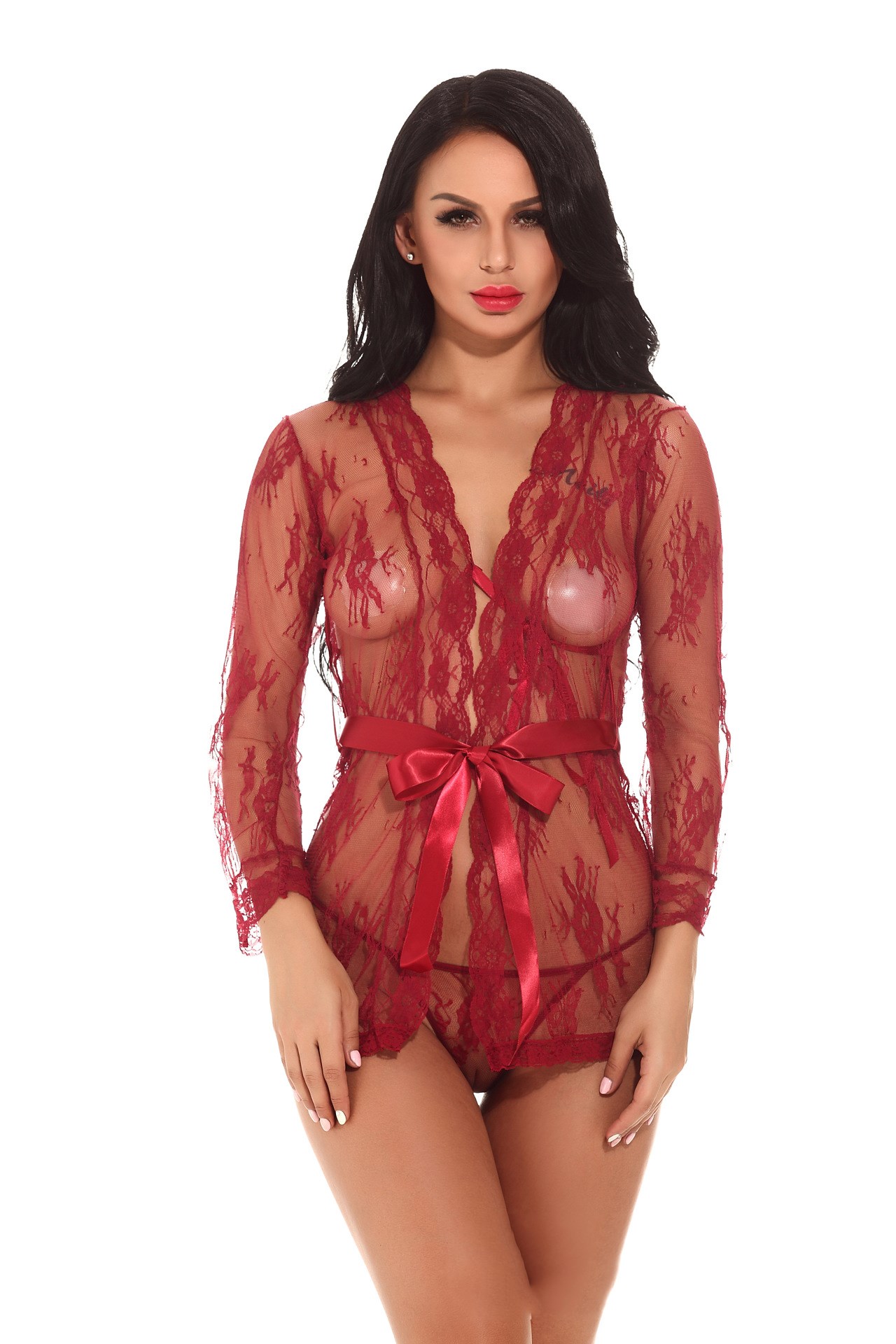 Lace nightgown detail view - soft polyester cotton blend fabric with refined construction
