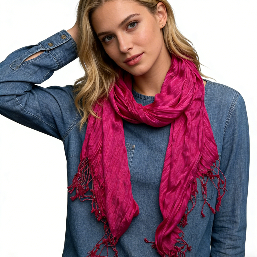 2pcs Electric Vibrant P Ink Crinkle Texture Scarf ,Eye Catching With Denim,vacation,daily Life,evening Party,Office Appropriate Subtlety For Women Men