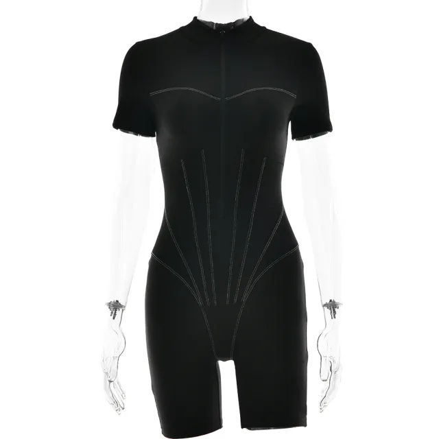 Women's Sexy Tight fitting Striped Bodysuit With Bottom Black - Shop at LoveMi