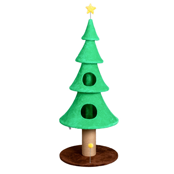 59in Large Tall Christmas Tree Cat Tower With 2 Cat Condos & Scratching Post, Soft Fleece Cat Tree With Teaser Toy & Sturdy Base & Built in Opening... Green - Shop at LoveMi