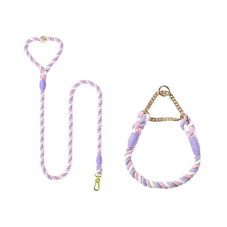 Woven Cotton Pet Dog Leash Collar Set - Unicorn Gold