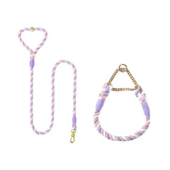 Woven Cotton Pet Dog Leash Collar Set - Unicorn Gold - View 1