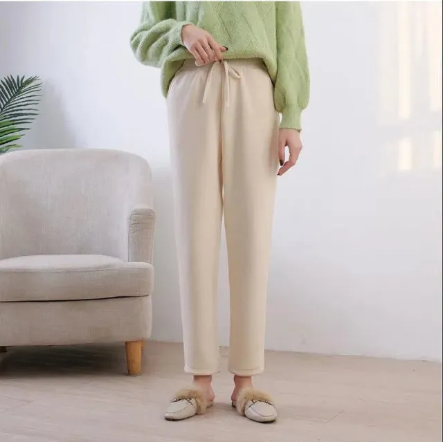 Plus Velvet Casual Straight Loose Loose Wild Thin Harem Pants Off White - Shop at LoveMi