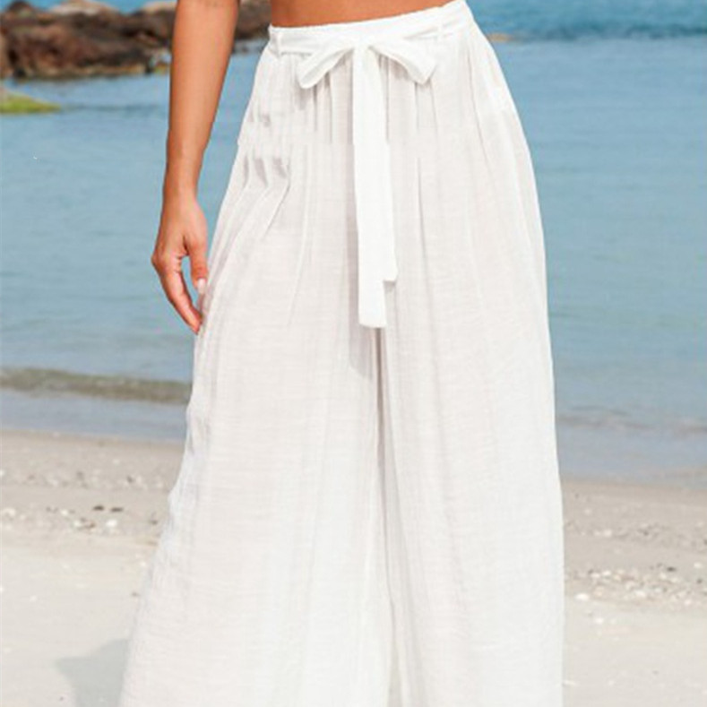 Linen Bow White Lace-up Beach Pants