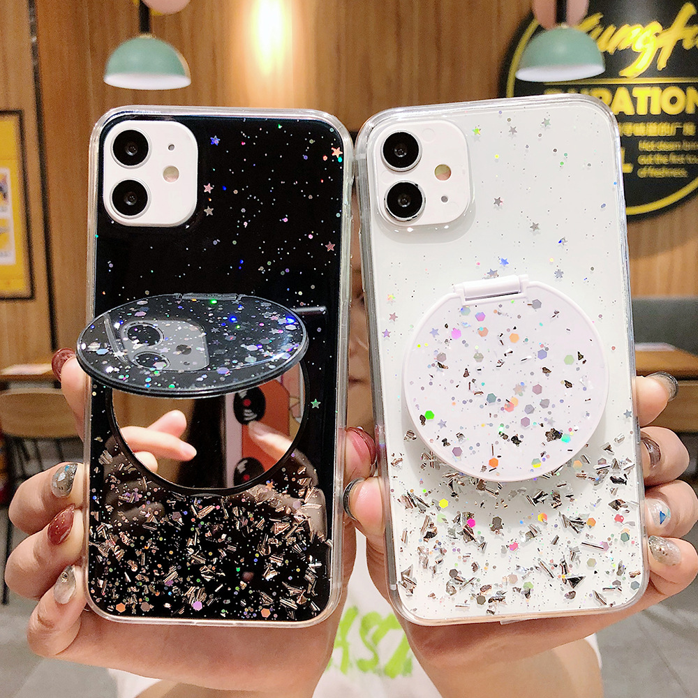 Epoxy Glitter Phone Case With Round Mirror